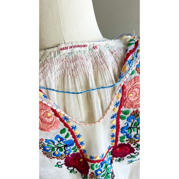 Vintage 1930s Peasant Top 30s Hungarian Floral Embroidered White Folk Blouse - Picture 9 of 10